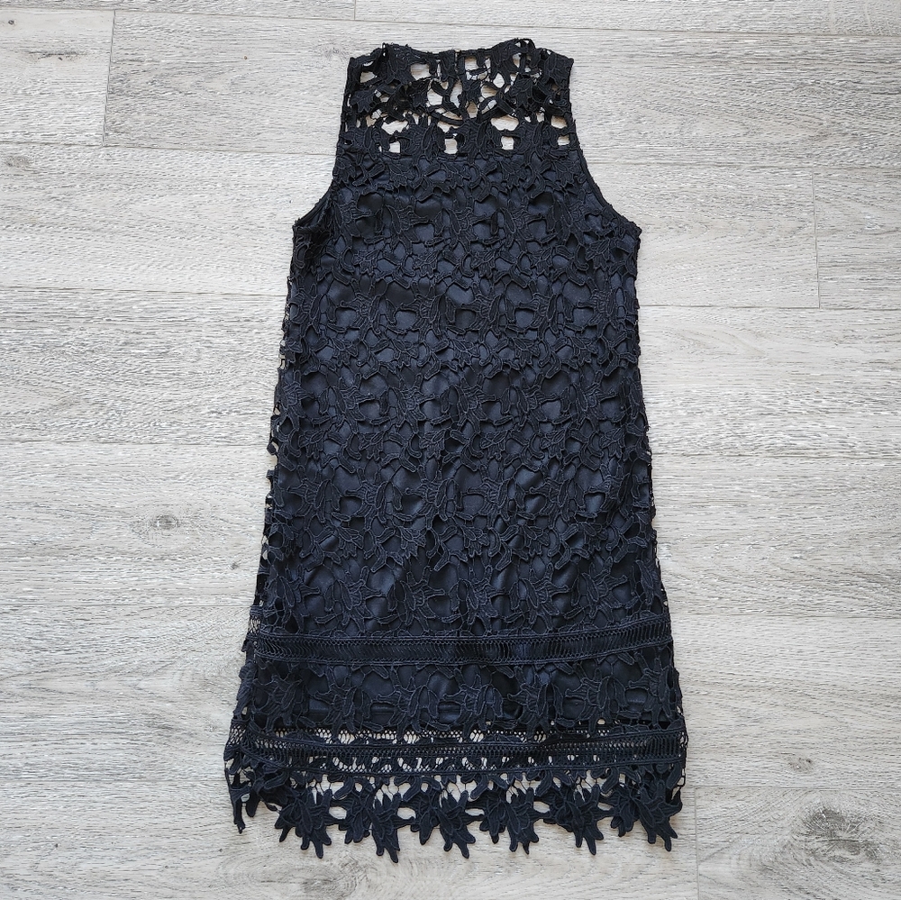 Francescas Black Dress Womens Small Crochet Lace Sleeveless Cocktail Party